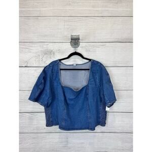 Old Navy Plus Size Blue Denim Square Neck Puff Sleeve Top Size 3X